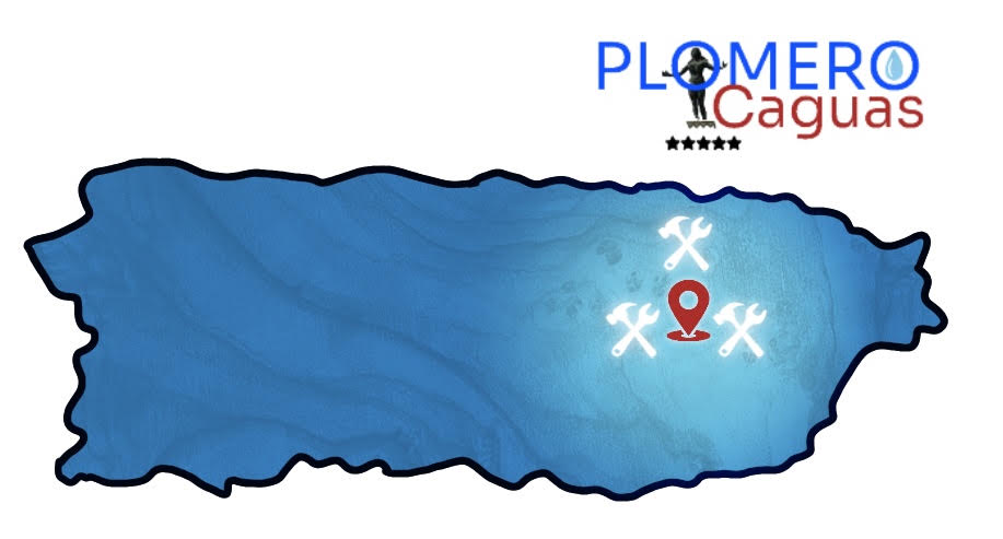 Mapa del área de servicio de plomería en Puerto Rico destacando Caguas
